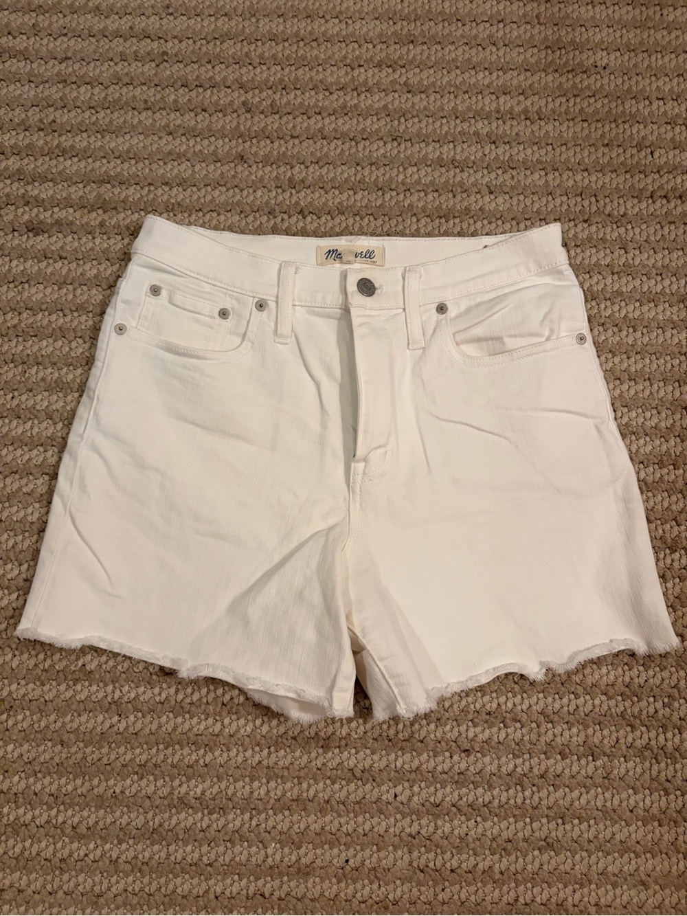 Madewell Cream High-Rise Raw-Hem Denim Shorts